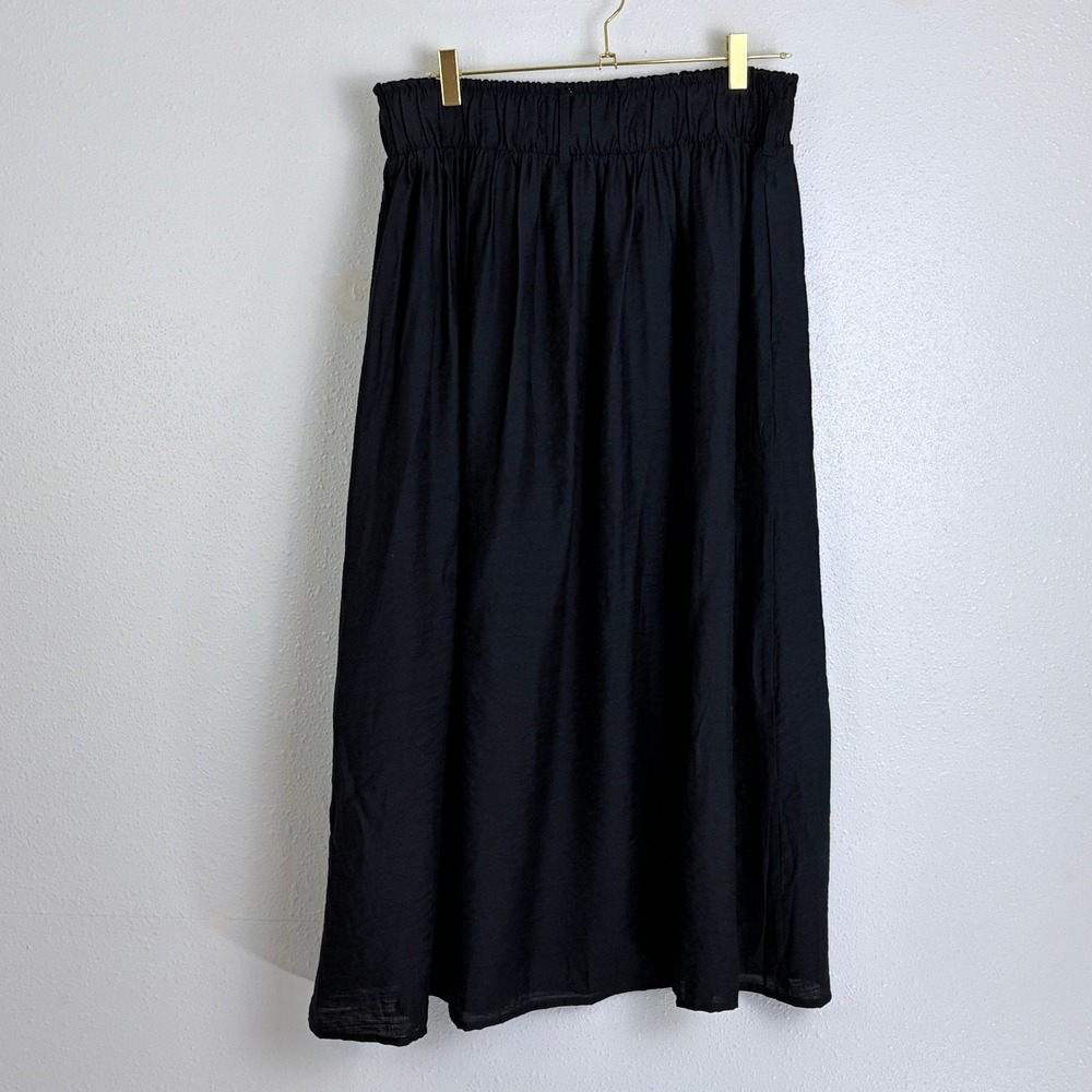 Minimalist Black Midi Skirt Elastic Waist Belt Loops Nine West L Whimsigoth
